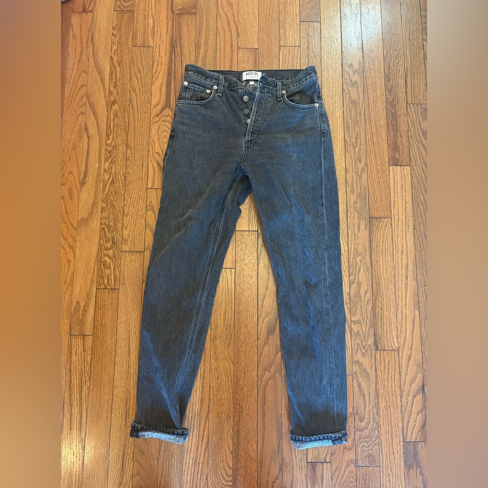 Agolde Jamie Charcoal Button-Fly Denim Jeans